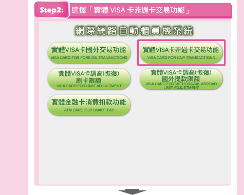 步驟2：選擇「VISA卡非過卡交易功能」。