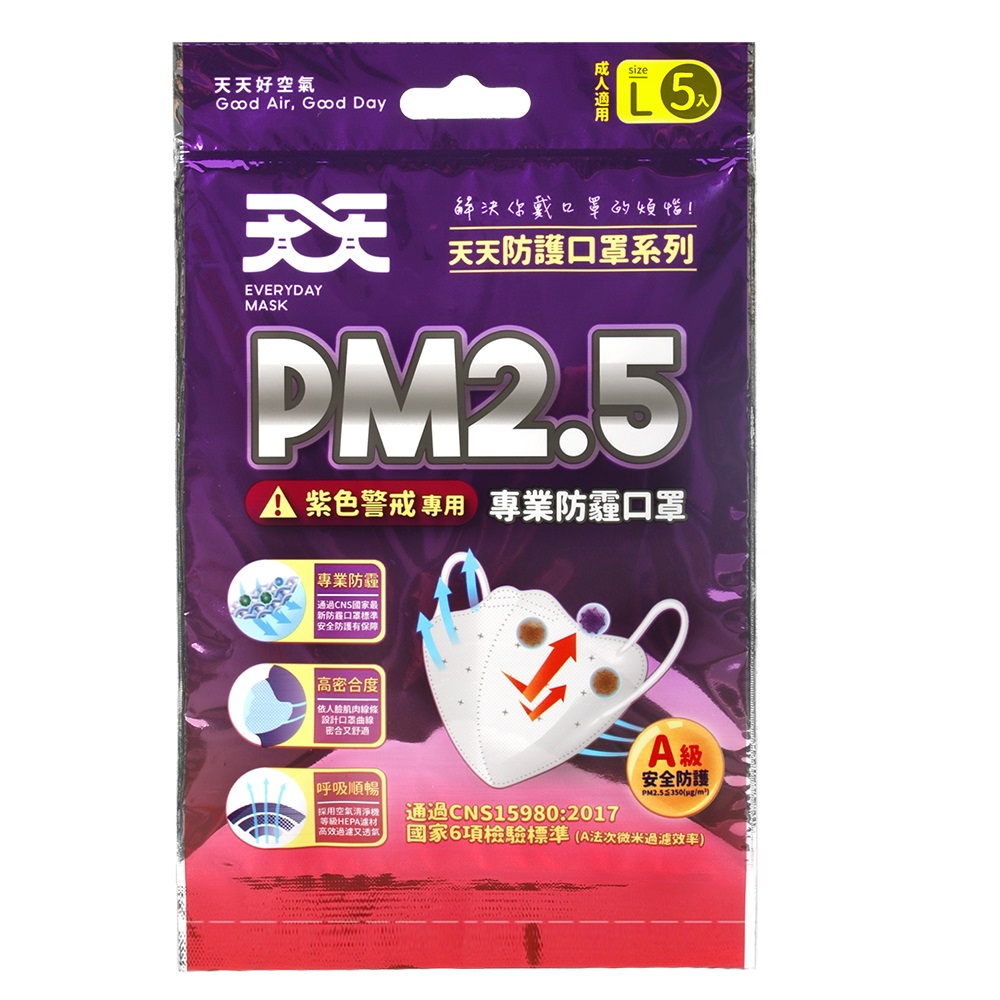 天天PM2.5專業防霾口罩(L) A級-5入