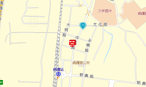 銅鑼郵局地圖